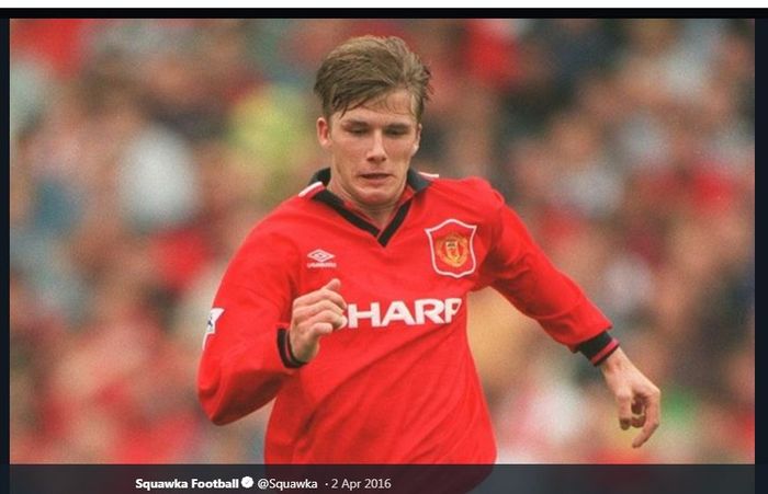 David Beckham saat membela Manchester United, foto sekitar tahun 1996.