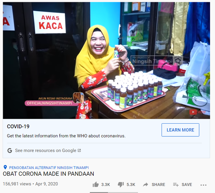 Ningsih Tinampi jual obat Corona