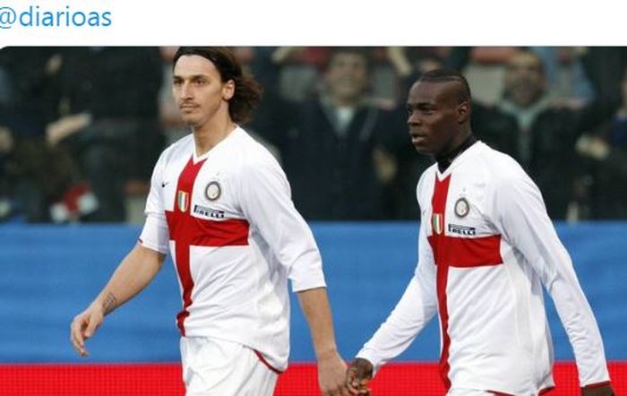 Ekspresi Zlatan Ibrahimovic dan Mario Balotelli saat masih berseragam Inter Milan.