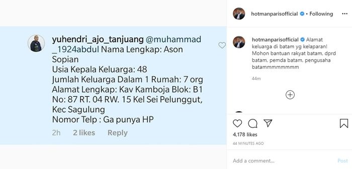 Hotman Paris imbau pemda, DPRD, hingga pengusaha Batam untuk bantu keluarga terdampak corona