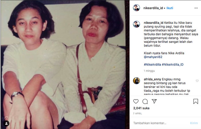 Unggahan Instagram fans Nike Ardilla