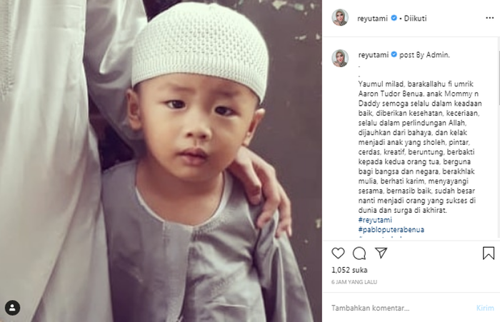 Rey Utami beri ucapan ulang tahun untuk putra bungsunya
