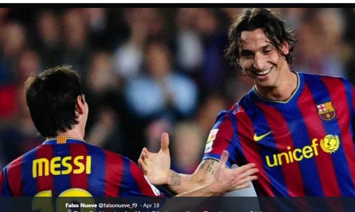 Zlatan Ibrahimovic dan Lionel Messi saat membela Barcelona.