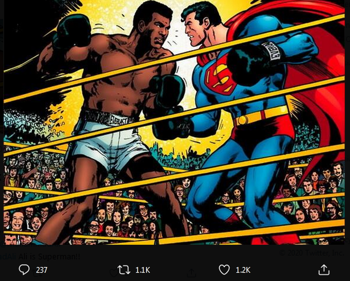 Poster komik DC edisi khusus Muhammad Ali vs Superman.