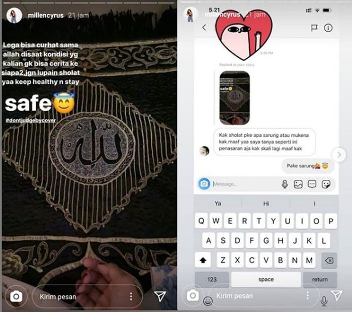 Tangkapan Layar InstaStory Millen Cyrus.