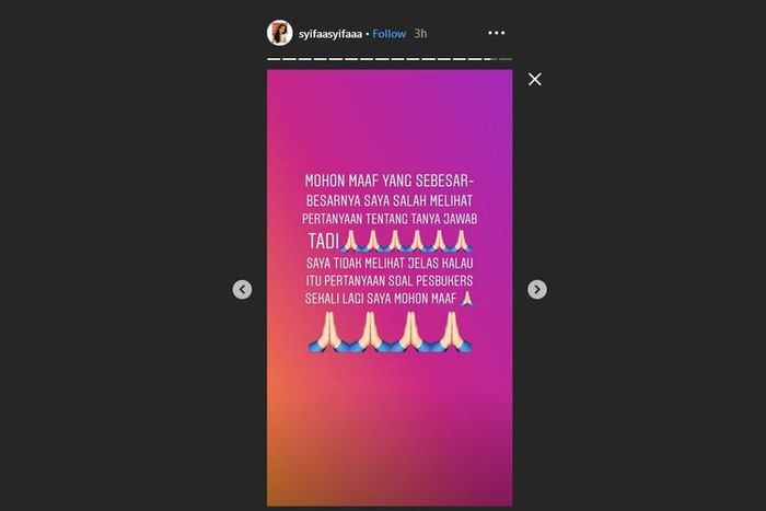Permintaan maaf Syifa setelah unggahannya menuai kecaman