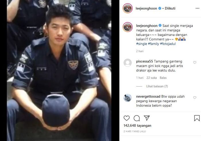 Lee Jeong Hoon unggah potret lawas ketika ikut wajib militer.