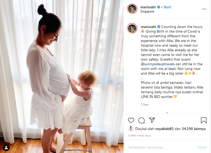 Marissa Nasution sambut kelahiran anak keduanya.IG @marissaln