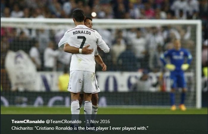 Kebersamaan Javier Hernandez dan Cristiano Ronaldo ketika masih membela Real Madrid.