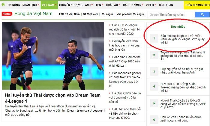 Pemberitaan surat kabar Indonesia cemburu menjadi trending nomor satu di media Vietnam.