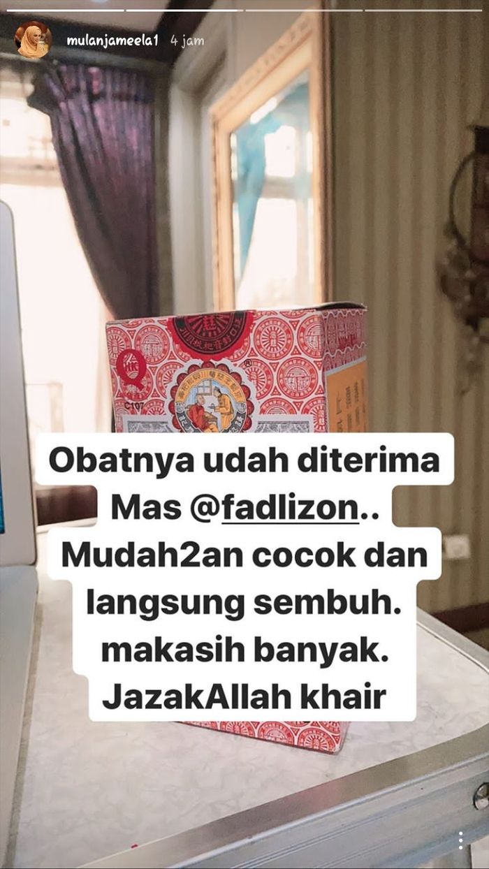 Mulan Jameela dapat kiriman obat dari Fadli Zon.