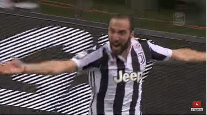 Gonzalo Higuain, mencetak gol kemenangan dramatis 3-2 Juventus atas Inter Milan dalam duel klasik Liga Italia, 28 April 2018. 