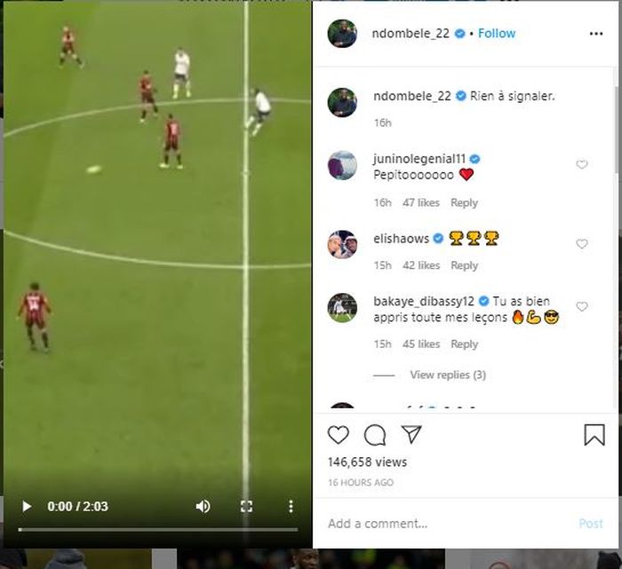 Unggahan Tanguy Ndombele di akun Instagram pribadinya, yang dinilai oleh pendukung Tottenham Hotspur sebagai indikasi Ndombele berencana untuk bertahan di White Hart Lane.