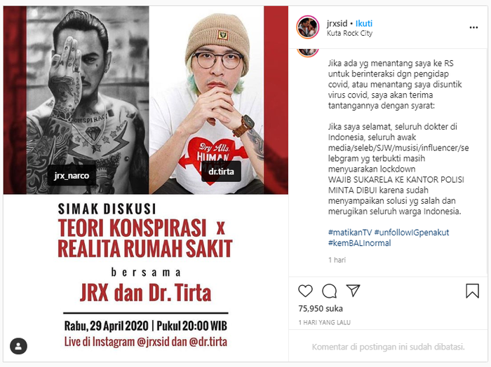 Jerinx SID mengaku siap disuntik covid-19