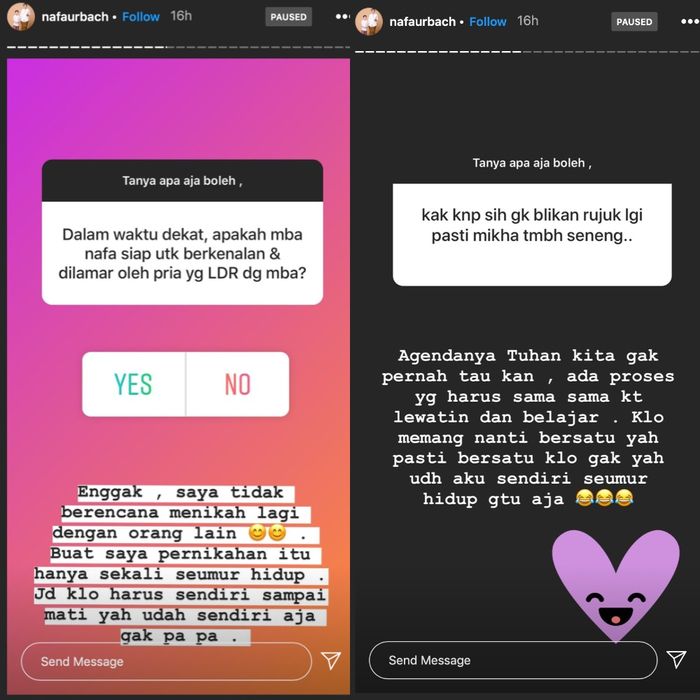 Jawaban Nafa Urbach ketika ditanya soal keinginan untuk menikah lagi.