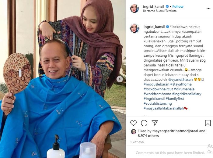 Inggrid memotong rabut sang suami