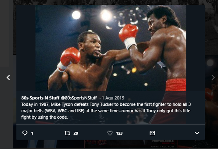 Ketika Mike Tyson beraksi kala menghadapi Tony Tucker dalam pertarungan unifikasi pada 1 Agustus 1987.