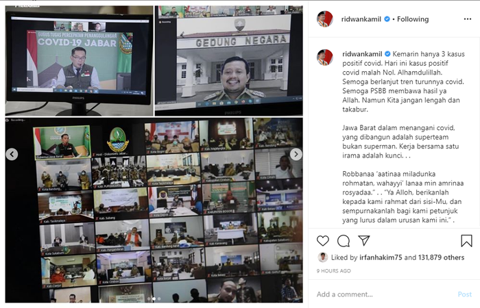 Ridwan Kamil bagikan kabar Jawa Barat nol kasus baru corona