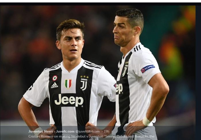 Ekspresi dua bintang Juventus, Paulo Dybala (kiri) dan Cristiano Ronaldo (kanan).