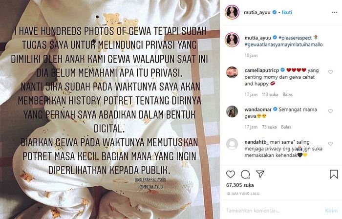 Mutia Ayu beri penjelasan tak memasang wajah sang anak di media sosial