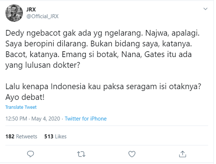 Tak Ada Yang Menyalahkan Deddy Corbuzier Saat Beropini Tentang