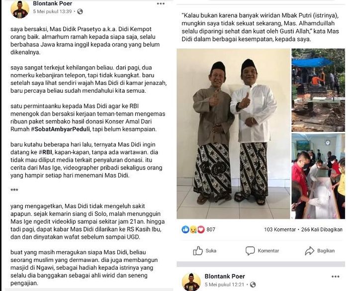 Unggahan Blontank Poer di facebook