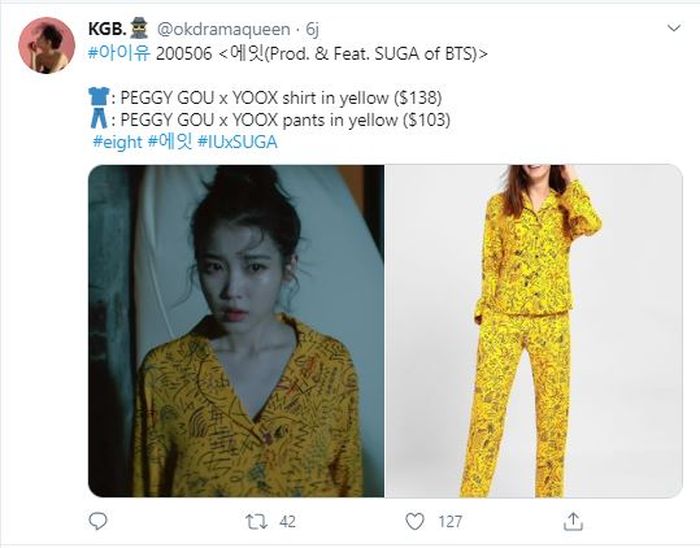 Salah satu outfit yang digunakan IU untuk MV Eight