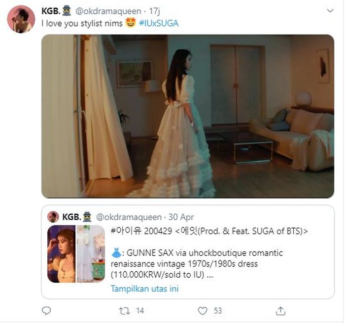 Salah satu outfit yang digunakan IU untuk MV Eight