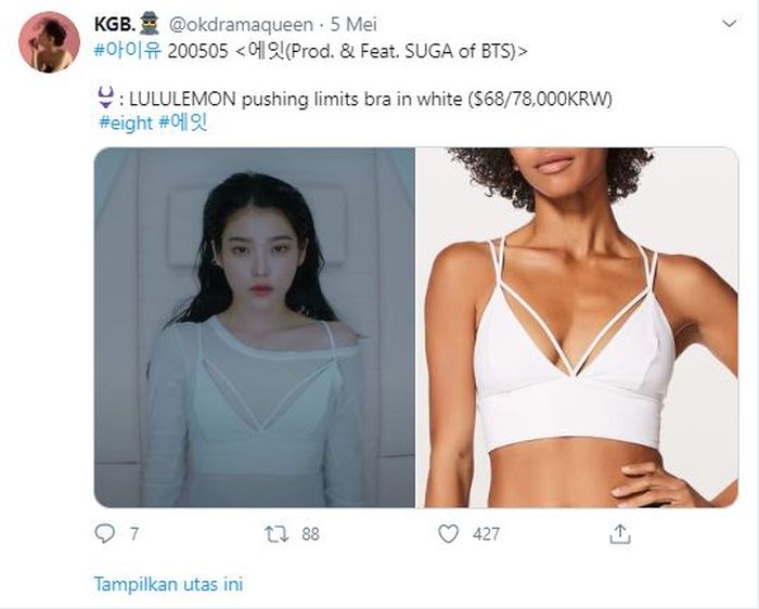 Salah satu outfit yang digunakan IU untuk MV Eight