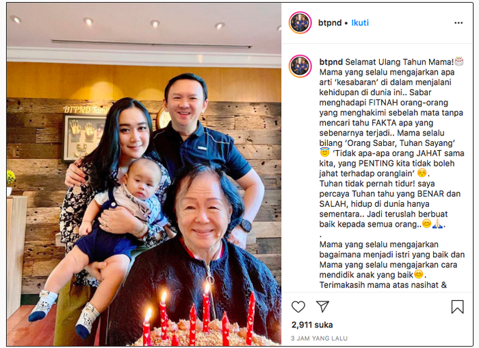 Perayaan ulang tahun ibunda Ahok