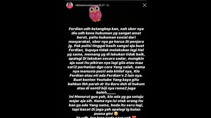 Kata Nikita Mirzani soal kasus Ferdian Paleka