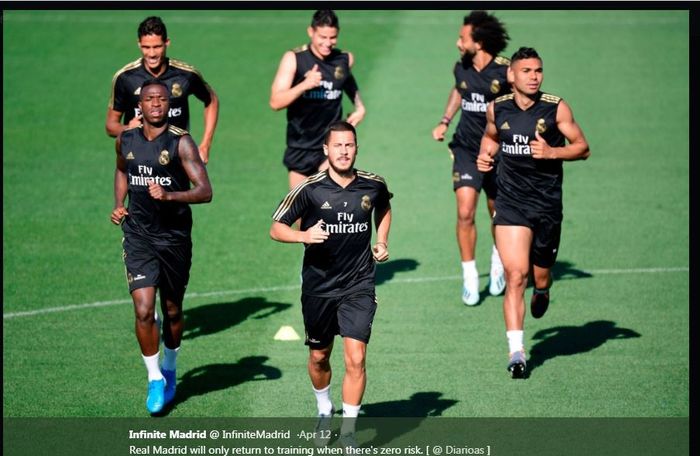 Para pemain Real Madrid saat menjalani sesi latihan reguler sebelum pandemi.
