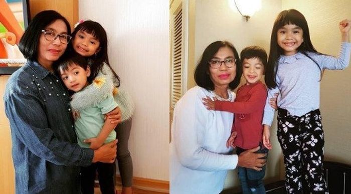 Ibunda Selvi Ananda, Sri Partini sedang mencium pipi Ibu Negara, Iriana Joko Widodo, disaksikan oleh Presiden Joko Widodo, sang anak Gibran Rakabuming Raka dan istrinya, Selvi Ananda.