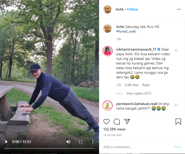 Komentar Nikita Mirzani di akun papa angkat Syahrini