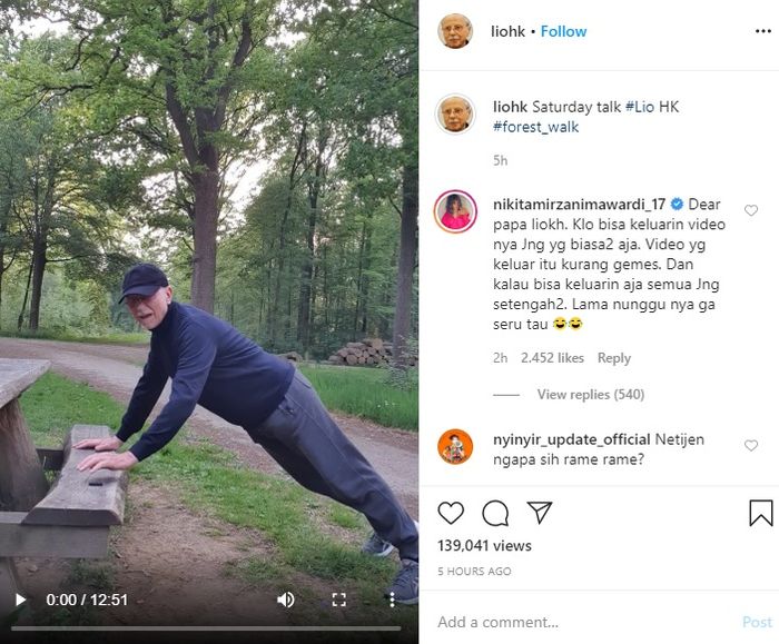 Komentar Nyai di Instagram Laurens