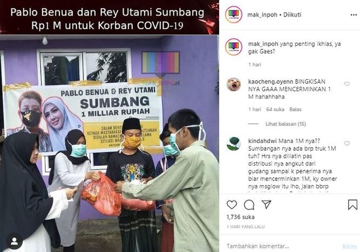 Pablo Benoa dan Rey Utami sumbang 1 Miliar Rupiah