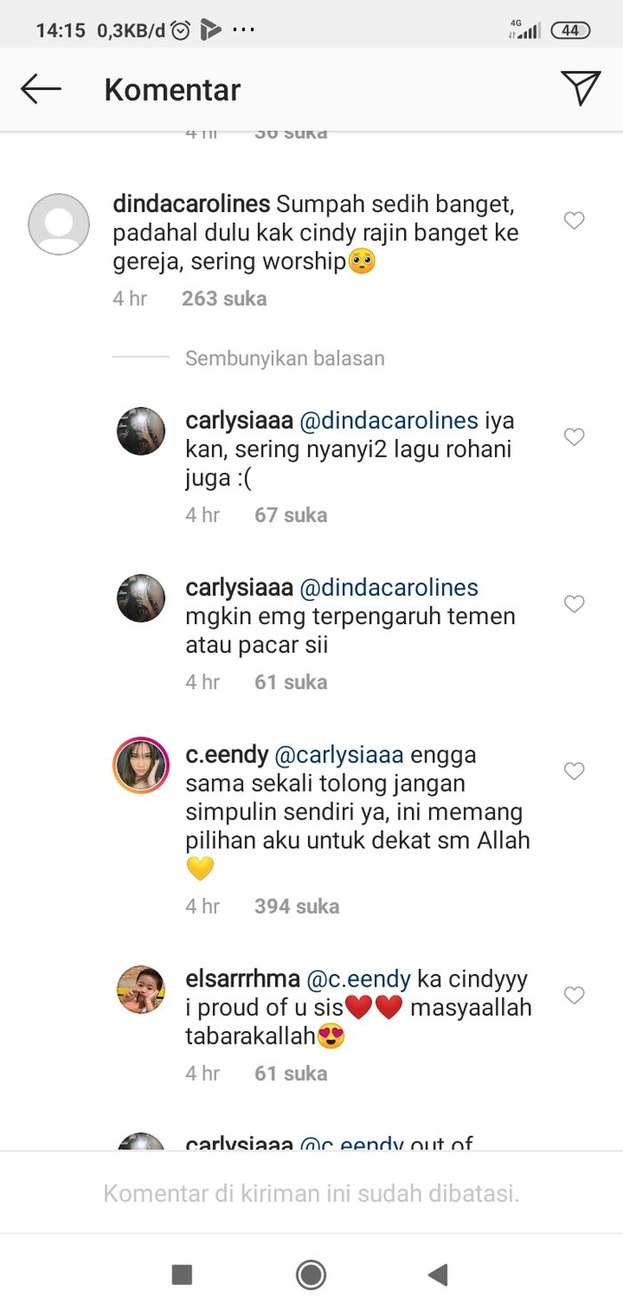 Komentar Cindy Caroline bantah asumsi netizen.