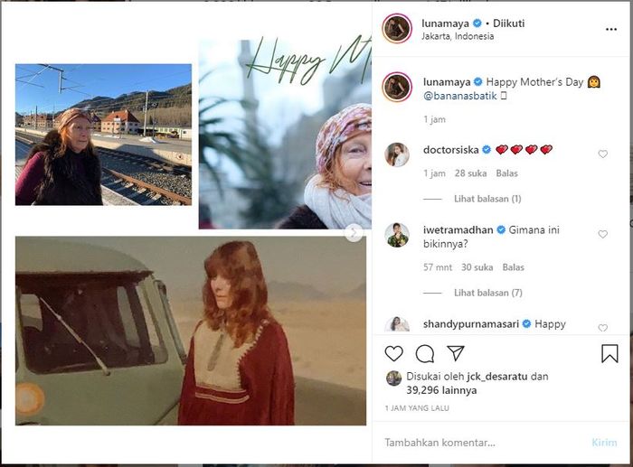 Kolase foto ibunda Luna Maya yang diunggahnya dalam Instagramnya saat dirinya diramalkan harus perbaiki hubungannya dengan sang ibu jika ingin enteng jodoh