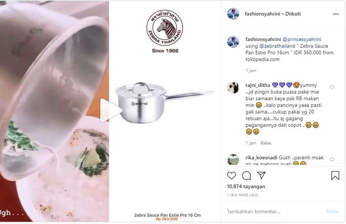 Penampakan Panci seharga Rp 360 ribu yang digunakan Syahrini untuk memasak mie rebus untuk Reino Barack.