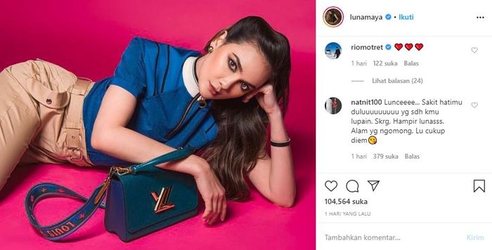 Komentar netizen mendukung Luna Maya pada postingan foto terbarunya saat istri mantan pacar tersandung kasus. 