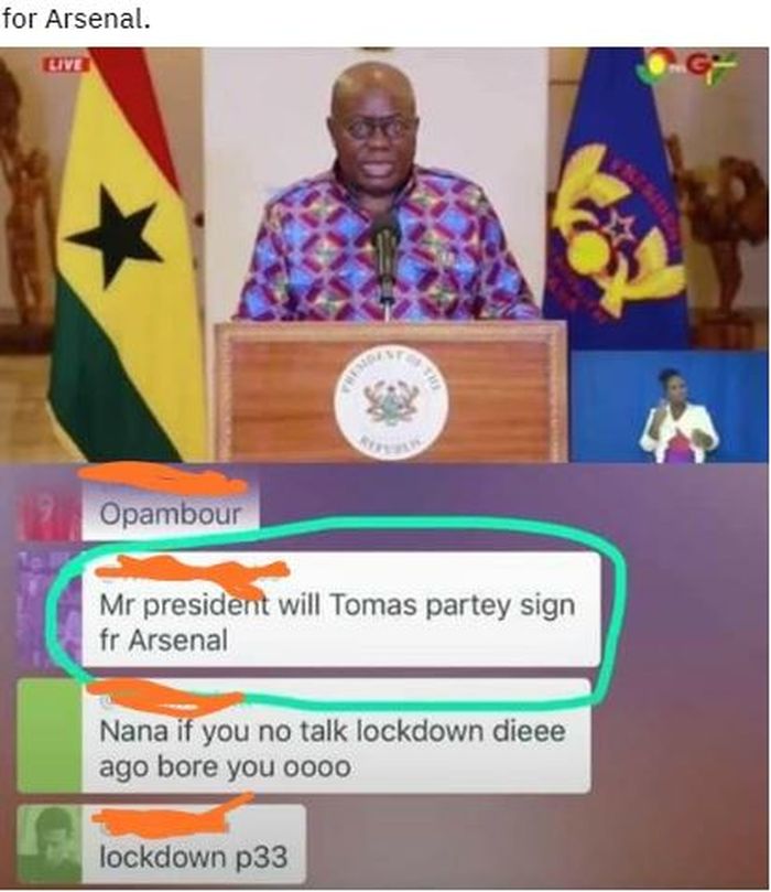 Aksi nekat fan Arsenal, menanyakan transfer Thomas Partey ke presiden Ghana saat sedang melakukan pidato kenegaraan.