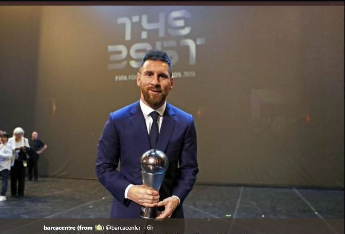 Lionel Messi saat meraih penghargaan The Best FIFA Men's Player 2019.