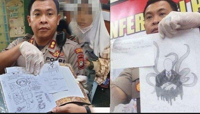 NF pembunuh balita yang ternyata korban kejahatan seksual, dan hasil coretan gambarnya.