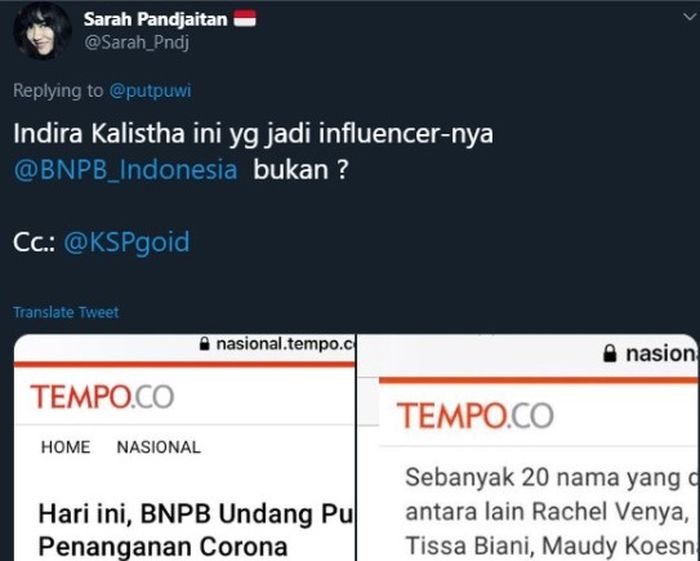 Tangkapan layat akun twitter @Sarah_Pndj.