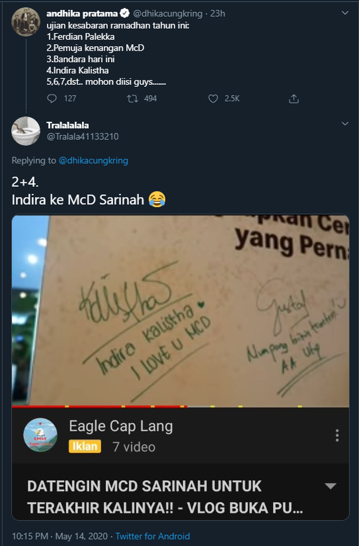 Unggahan <a href='https://style.tribunnews.com/tag/andhika-pratama' title='Andhika Pratama'>Andhika Pratama</a> di Twitter