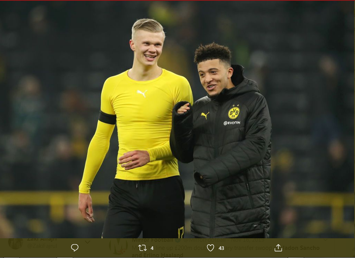 Dua wonderkid Borussia Dortmund, Erling Haaland (kiri) dan Jadon Sancho (kanan).