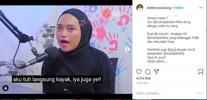 Dokter Muhammad Yusuf geram dengan aksi Indira Kalistha