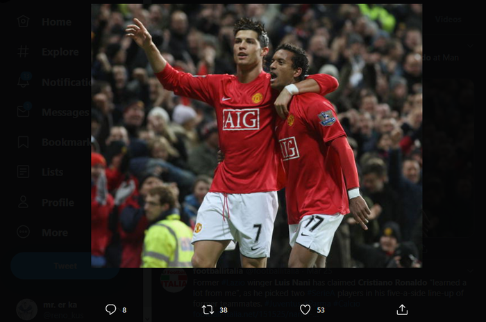 Dua mantan pemain Manchester United, Cristiano Ronaldo dan Luis Nani.