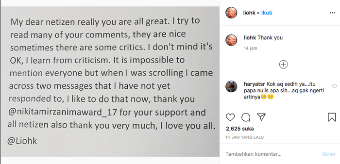 Ucapan terima kasih ayah angkat Syharini untuk Nikita Mirzani