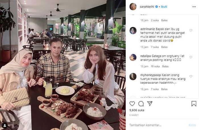 Kebersamaan <a href='https://newsmaker.tribunnews.com/tag/sarah-keihl' title='Sarah Keihl'>Sarah Keihl</a> dan orangtuanya